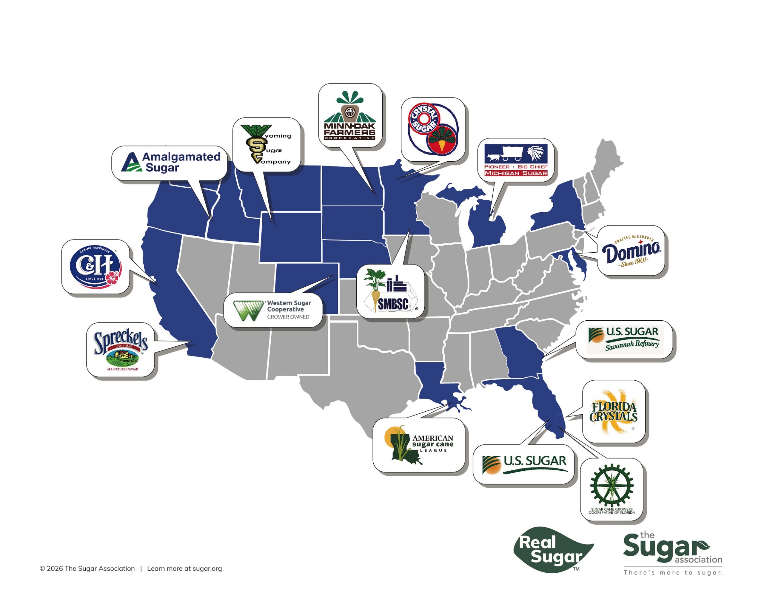 U.S sugar map graphic member logos